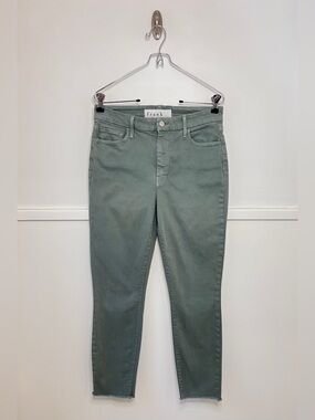 Frank & Eileen Sligo High Rise Raw Hem Cotton Skinny Jeans in Sage Green